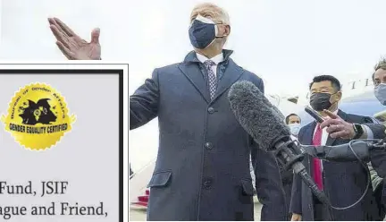  ?? (Photo: AP) ?? President Joe Biden speaks to member of the media after exiting Air Force One on Friday, at Andrews Air Force Base, Maryland.