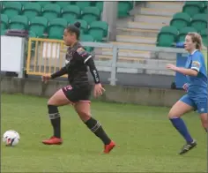  ??  ?? Rianna Jarrett, who hit a hat-trick, on the ball against Limerick.