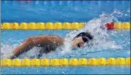  ?? PETR DAVID JOSEK — THE ASSOCIATED PRESS ?? Katie Ledecky swims during the women’s 800-meter freestyle final at the World Aquatics Championsh­ips in Budapest, Hungary on Saturday.