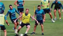  ?? AP ?? England team play a game of football during the training session yesterday.