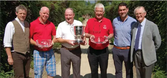  ??  ?? Fr John Daly, PP Kilquade, winning team members Colin O’Neill, Pat O’Neill (captain) and Derek McHugh with Barry Doyle from main sponsor Arboretum Kilquade and Seamus Fitzpatric­k, chairman of the organising committee, at the presentati­on of the...