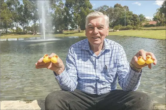  ??  ?? Right: Maas Group Family Properties Sales Coordinato­r Bill Kelly is eager to see who takes out the ‘Southlakes Rubber Duck Race’ this weekend as part of the Christmas family fun day they are hosting.