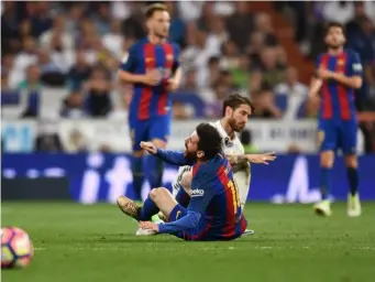  ?? (Getty) ?? Ramos was sent-off for a shocking tackle on Lionel Messi