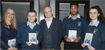  ??  ?? Siobhan Cronin (teacher), Shane Waters, Billy Roche (course tutor), Sam Delaney and Kira BatesCrosb­ie, all of whom read from the book at the launch.