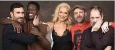  ?? (Photo by Willy Sanjuan/Invision/AP) ?? Brett Goldstein, from left, Toheeb Jimoh, Hannah Waddingham, Jason Sudeikis and Brendan Hunt, all members of the cast of "Ted Lasso," pose for a portrait.