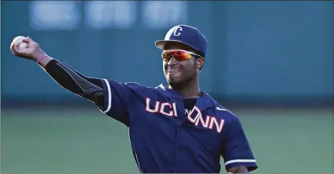  ?? Gail Burton / Associated Press ?? Redshirt freshman shortstop Bryan Padilla is batting .288 with eight home runs and 36 RBI for the UConn baseball team, which begins Super Regional play Saturday at Stanford.
