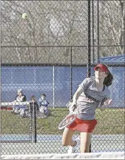  ?? / Scott Herpst ?? Heritage’s No. 1 singles player, Anna Grace Skinner, serves up a shot during the Lady Generals’ season-opening victory at Ringgold last week.
