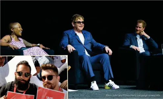  ??  ?? Elton John and Prince Harry campaign to end HIV.