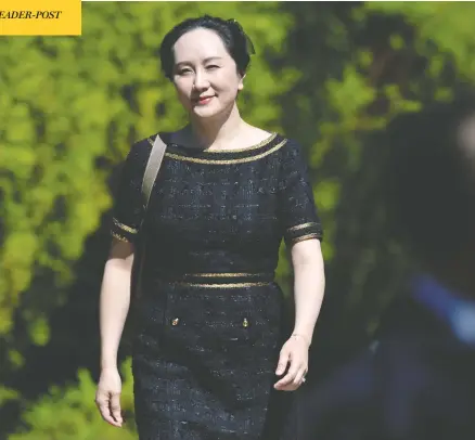  ?? JENNIFER GAUTHIER / REUTERS ?? Huawei Technologi­es chief financial officer Meng Wanzhou leaves her home to attend a court hearing in Vancouver on Wednesday.