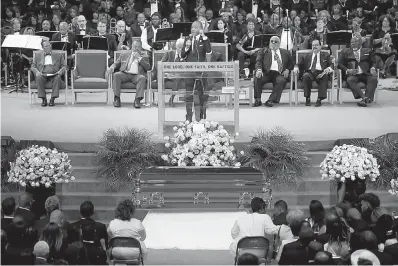  ?? AP Photo/Paul Sancya ?? ■ Rev. Al Sharpton speaks during the funeral service for Aretha Franklin Friday at Greater Grace Temple in Detroit. Franklin died Aug. 16 of pancreatic cancer at the age of 76.