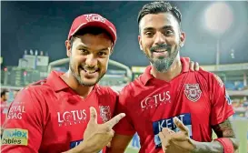  ?? — BCCI ?? Kings XI Punjab’s Mayank Agarwal (left) and K.L. Rahul.