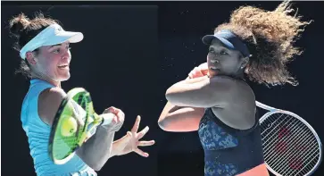  ?? PHOTOS/COMPOSITE: GETTY IMAGES ?? Jennifer Brady of the United States (left) and Naomi Osaka of Japan, seen here in action in their respective Australian Open semifinals in a composite image, will meet in the 2021 Australian Open women’s singles final at Melbourne Park tomorrow.