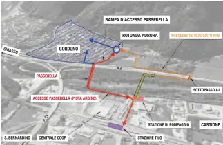  ??  ?? La passerella ciclopedon­ale da 5,7 milioni collegherà Gorduno a Castione