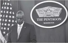  ?? AGENCE FRANCE PRESSE ?? (FILES) US Defense Secretary Lloyd Austin pauses while speaking during a press conference at the Pentagon in Washington, DC.