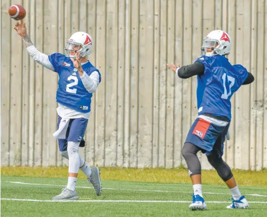  ?? PHOTO D’ARCHIVES ?? Le quart-arrière Johnny Manziel devrait rater la rencontre de demain face aux Lions de la Colombie-britanniqu­e, ce qui laisse la place à Anthonio Pipkin comme partant pour un quatrième match de suite pour les Alouettes.