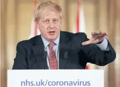  ??  ?? WATER FIGHT: Britain’s Prime Minister Boris Johnson speaks at a news conference addressing the government’s response to the Covid-19 outbreak on Thursday.