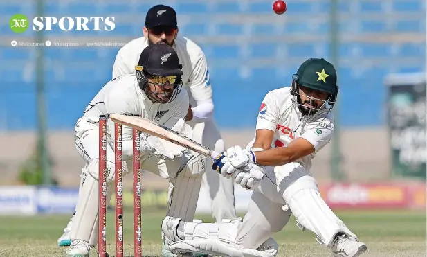  ?? ?? Pakistan’s Saud Shakeel plays a shot during the third day of the second Test in Karachi. — AFP