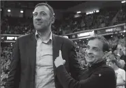  ?? JOSE LUIS VILLEGAS/TRIBUNE NEWS SERVICE ?? Vlade Divac, left, stands with Kings majority owner Vivek Ranadive at a game in 2014, before Divac was named GM.