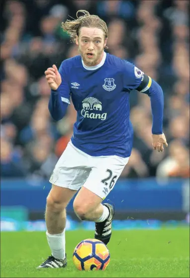  ??  ?? RISING STAR: Tom Davies has played in all of Everton’s last eight games of which the Toffees have remained unbeaten.