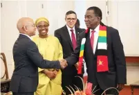  ?? ?? President Mnangagwa meets the Commonweal­th delegation led by Professor Luis Franschesc­i (second from right) at State House in Harare yesterday. —Picture: Believe Nyakudjara