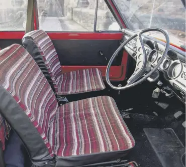  ??  ?? 0 The interior of Scotland’s own car, the Hillman Imp,which was full of groundbrea­king technology