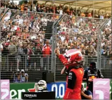  ?? Photo: AFP ?? Ferrari’s Charles Leclerc salutes the crowd at the Australian GP in Melbourne on Apr 9.