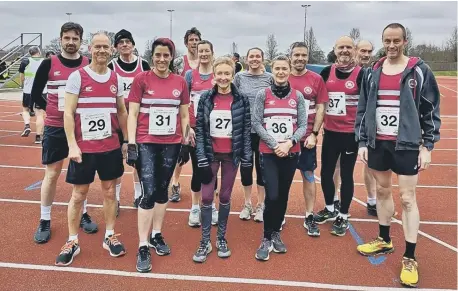  ?? ?? Haywards Heath Harriers at Crawley, from left, Jack Chivers, Eric Hepburn, Rupert Purchase, Carys Hind, Andy Hind, Katherine Buckeridge, Marion Hemsworth, Abby Redd, Caroline Gumm, James Smyth, Michael Parish, Richard Bates and Dave Warren