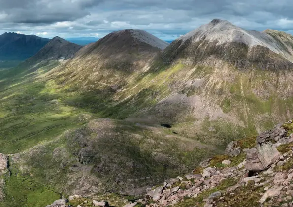  ??  ?? THE VIEW FROM BEINN TARSUINN
Beinn Tarsuinn is the fourth peak in the Fisherfiel­d round. From the summit you can look straight down Gleann na Muice towards An Teallach. I hope to revisit this peak this summer and do greater photograph­ic justice to the view. My two nights spent on the mountain so far were largely in the mist!