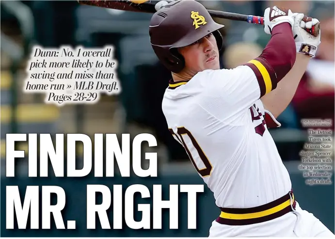  ?? RICK SCUTERI — THE ASSOCIATED PRESS ?? The Detroit Tigers took Arizona State slugger Spencer Torkelson with the top selection in Wednesday night’s draft.