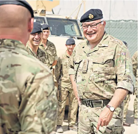  ??  ?? Gen Sir Peter Wall, pictured at Camp Bastion in Afghanista­n in 2014, is president of Combat Stress, a charity that helps military personnel deal with mental health problems