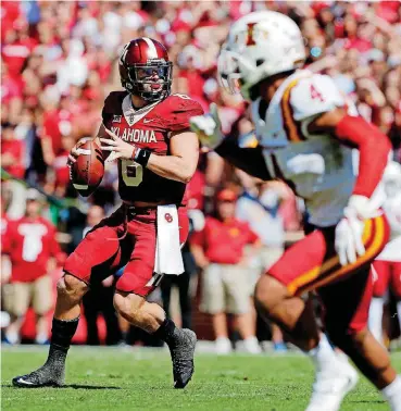  ?? [PHOTO BY STEVE SISNEY, THE OKLAHOMAN] ?? Baker Mayfield said he could tell a difference in halftime attitudes against Ohio State and in the last two games.