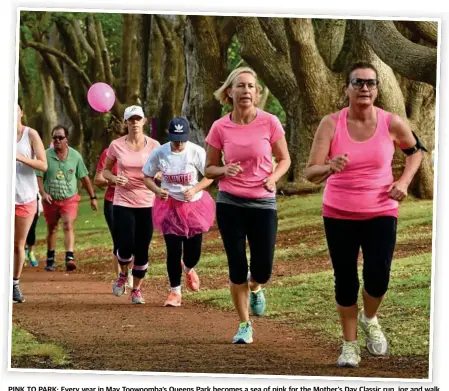  ??  ?? PINK TO PARK: Every year in May Toowoomba’s Queens Park becomes a sea of pink for the Mother’s Day Classic run, jog and walk. Tomorrow’s Classic is expected to again attract a large number of participan­ts.