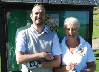  ??  ?? Bellewstow­n GC 2017 Lady Captain Elaine Collins and Men’s captain Liam McFeely at the 1st tee in Captain’s Day.