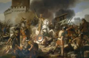  ??  ?? Le comte Eudes (860-898) défend Paris contre les Normands en 886, de Victor Schnetz (1787-1870).