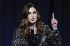  ?? CHARLIE NEIBERGALL — THE ASSOCIATED PRESS ?? Former U.S. Rep. Abby Finkenauer speaks during the Iowa Democratic Party’s Liberty and Justice Celebratio­n in Des Moines.