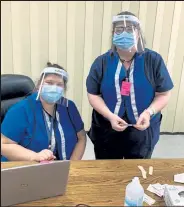  ?? Northeast Colorado Health Department/ Courtesy photo ?? Volunteers shown helping with the on-site COVID-19 vaccinatio­n clinic held March 5 and 6 at Cargill Protein in Fort Morgan include Tina Kohl and Lynne Collins.