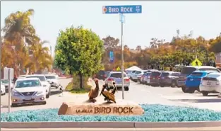  ?? SCREENSHOT BY ASHLEY MACKIN-SOLOMON ?? A rendering presented to the Bird Rock Community Council shows a possible design for neighborho­od signs to be placed on roundabout­s that bookend the business district.