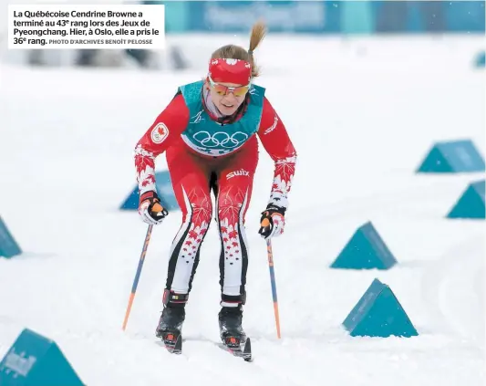  ?? PHOTO D’ARCHIVES BENOÎT PELOSSE ?? La Québécoise Cendrine Browne a terminé au 43e rang lors des Jeux de Pyeongchan­g. Hier, à Oslo, elle a pris le 36e rang.