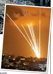  ?? ?? FLARE-UP: The scene following an Israeli air strike on Gaza, left, after Palestinia­n rockets hit Israel, above