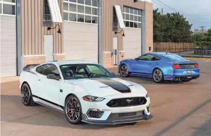  ?? PHOTOS COURTESY OF FORD MOTOR CO. ?? The 2021 Mustang Mach 1 sports a unique hood with stripes in three colors.