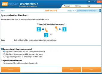  ?? ?? Either tick one box to sync in one direction, or both to keep them fully synchronis­ed.