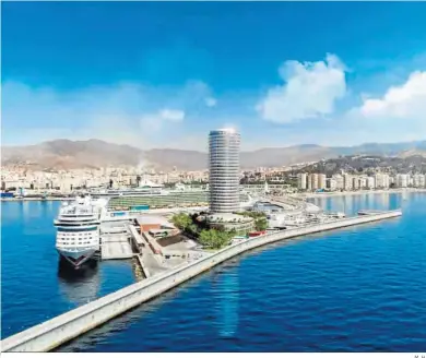  ?? M. H. ?? Infografía del hotel rascacielo­s en el dique de levante del puerto de Málaga.