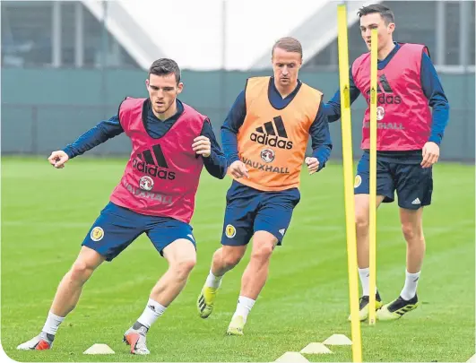  ??  ?? Leigh Griffiths training with the Scotland squad – something the Celtic striker did not feel inclined to do over the past week