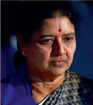  ?? PTI ?? The Supreme Court verdict against V.K. Sasikala in the disproport­ionate assets case will keep the AIADMK general secretary out of politics for 10 years. —