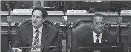  ?? JOHN MAHONEY/ THE GAZETTE ?? Mayor Michael Applebaum, left, and Alan DeSousa served together on the city’s executive committee. DeSousa is questionin­g Applebaum’s actions on the 2013 budget.