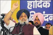  ?? HT PHOTO ?? Shiromani Akali Dal president Sukhbir Singh Badal addressing a rally in Sirsa on Sunday.