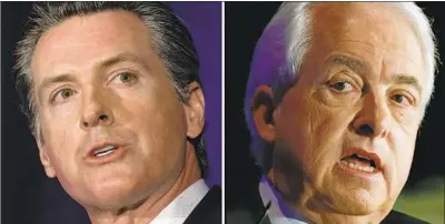  ?? Rich Pedroncell­i Associated Press ?? CALIFORNIA’S CANDIDATES for governor, Lt. Gov. Gavin Newsom, left, and John Cox, held one radio debate.