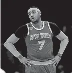  ?? Associated Press ?? n New York Knicks’ Carmelo Anthony looks on Jan. 11 during a game against the Philadelph­ia 76ers in Philadelph­ia.