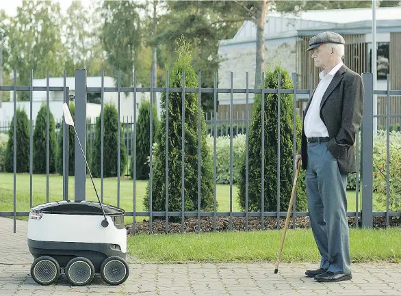  ?? STARSHIP TECHNOLOGI­ES ?? This little robot, designed to navigate sidewalks, will soon begin making deliveries from local businesses direct to customers.