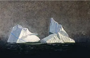  ??  ?? William Bradford, ‘Iceberg’, 1882. Colección privada
En 1882, William Bradford, un cuáquero de Massachuse­tts, puso sobre lienzo su larga experienci­a en las expedicion­es al Ártico con el doctor Hayes, siendo quizás el primero de los americanos en trasladar a la pintura el gusto por los sueños árticos. Bradford financió seis expedicion­es entre 1861-1869 en las que realizó innumerabl­es fotografía­s que fueron la base de sus pinturas